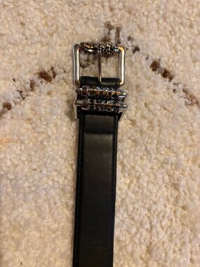 Men's Black Leather Belt with Silver Buckle